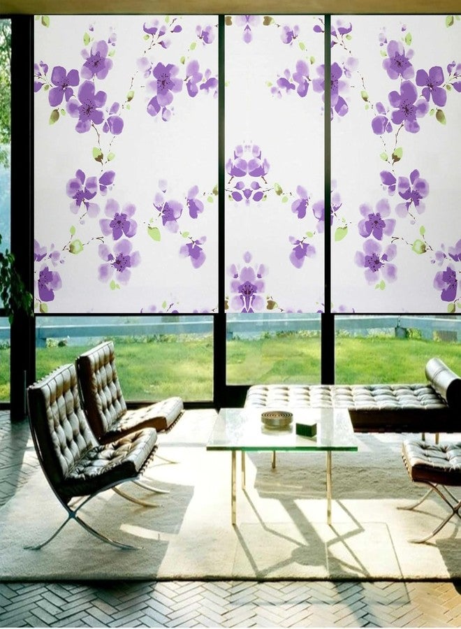 WALLTON فيلم زجاجي لاصق من الفينيل غير لامع من والتون، يوفر الخصوصية، مناسب للنوافذ والأبواب والمكاتب والمنازل. | مقاوم للأشعة فوق البنفسجية. (16 × 36 بوصة، زهور بنفسجية) - Image 4